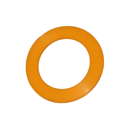 2.25-inch orange UHMW wheel spacer for Belanger Dura Trans roller assemblies used in automatic tunnel car wash systems.