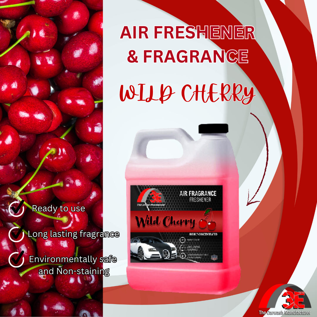 Front view of 64 oz Wild Cherry Air Freshener bottle with red label and handle