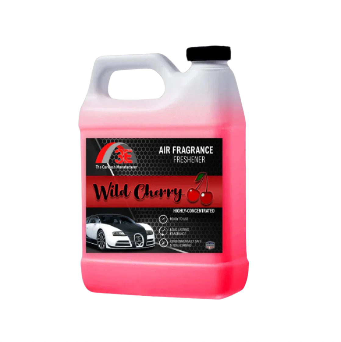 Front view of 64 oz Cherry Blast car air freshener bottle with handle and label