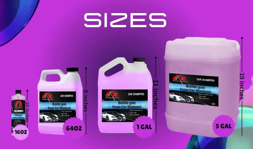 Bubblegum Snow Foam Car Shampoo Purple sizes 16oz, 64oz, 1 gallon, 5 gallon high foaming car wash soap.