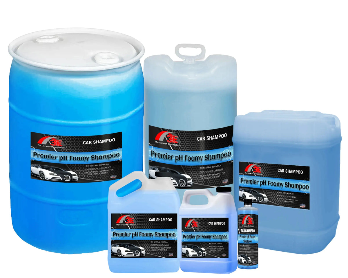 Premier pH Foamy Car Shampoo bulk sizes – professional high foaming pH balanced car wash soap for detailers and car care.