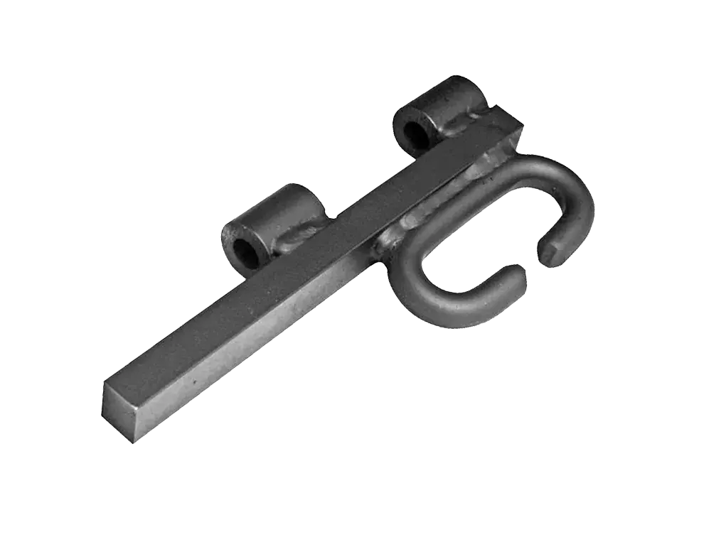 Steel frame link head with log link for 2-pin 3-inch wheel frame used in Hanna conveyor car wash systems.