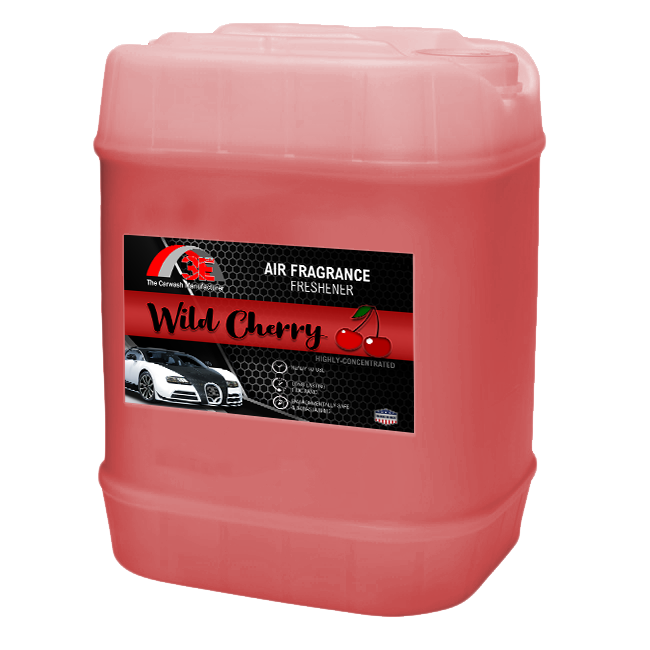 Back view of 5-gallon Wild Cherry car air freshener pail with sealed lid and label