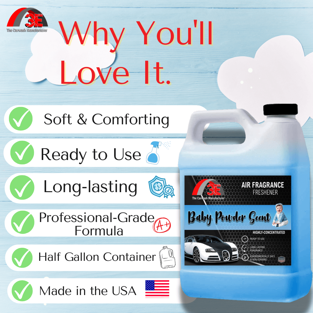 Baby Powder Air Freshener – Long-Lasting Odor Neutralizer - 3E The Carwash Manufacturer
