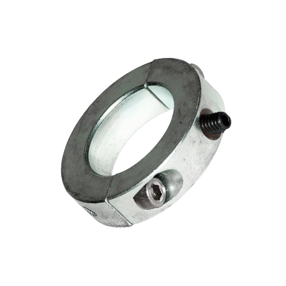 1.375in ID 2-Piece Collar Clamp with Set Screw – Zinc-Plated Steel for Hydraulic Brush Shafts.