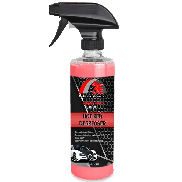 16 oz Hot Red Car & Engine Degreaser spray bottle – heavy duty automotive degreaser for engines, wheels, and tires display image.