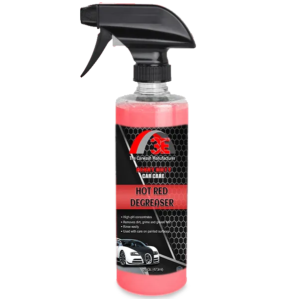 16 oz Hot Red Car & Engine Degreaser spray bottle – heavy duty automotive degreaser for engines, wheels, and tires display image.