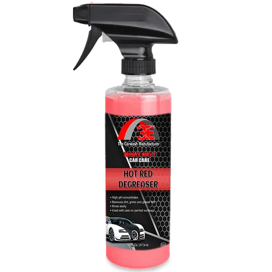 16 oz Hot Red Car & Engine Degreaser spray bottle – heavy duty automotive degreaser for engines, wheels, and tires display image.