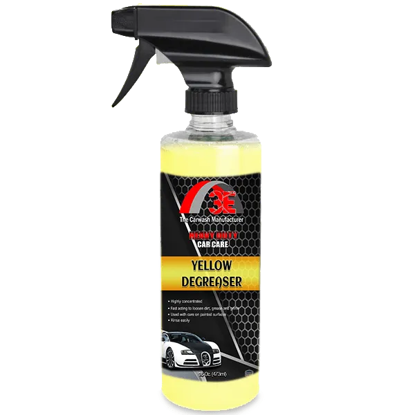16 oz Yellow Car & Engine Degreaser spray – heavy duty automotive degreaser for engines, wheels, and tire cleaning display image.