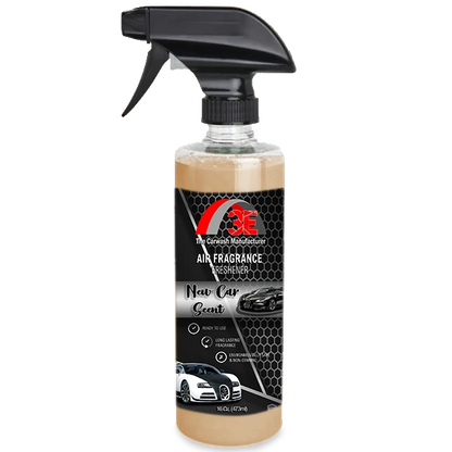 16oz New Car Scent Air Freshener spray bottle for long-lasting car interior odor elimination.