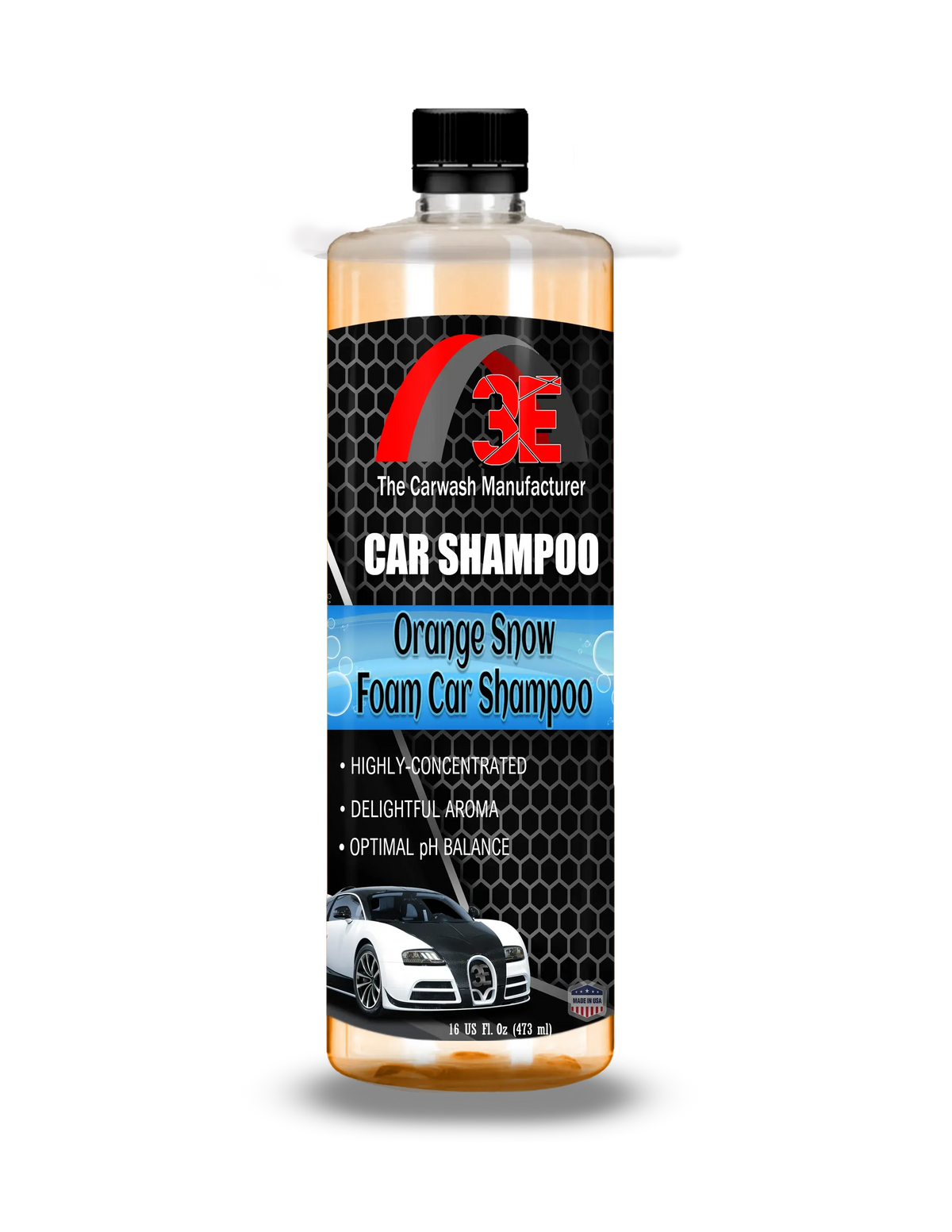16oz Orange Snow Foam Car Shampoo – premium high foam car wash soap for car detailing and mobile car care display image.