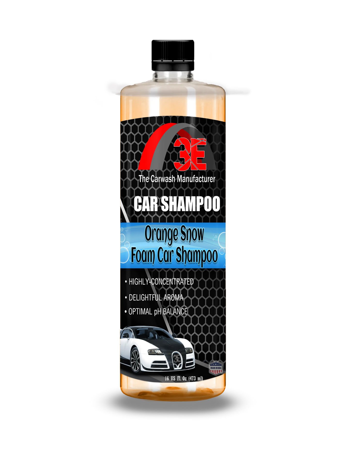 16oz Orange Snow Foam Car Shampoo – premium high foam car wash soap for car detailing and mobile car care display image.