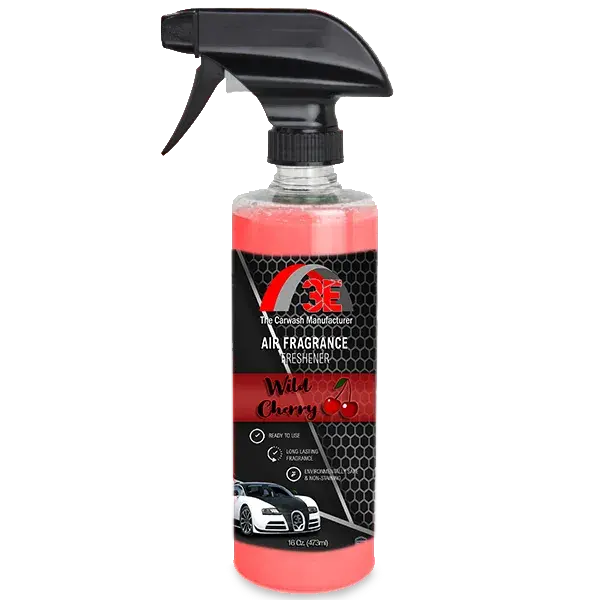 16 oz spray bottle of 3E Wild Cherry Car Air Freshener & Long-Lasting Odor Eliminator with bold fruity fragrance and odor-fighting formula.