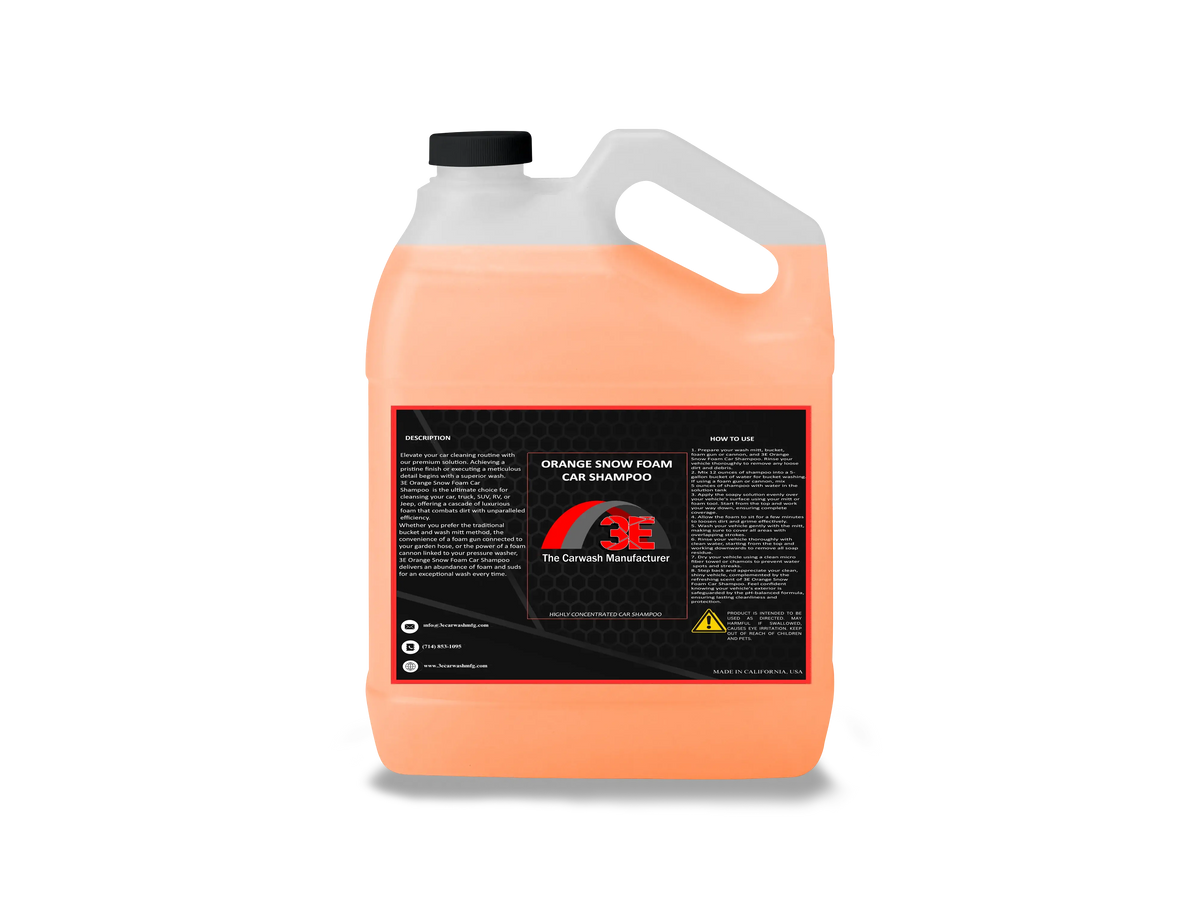 1 gallon Orange Snow Foam Car Shampoo – professional high foaming car wash soap for car care and detailing back view.