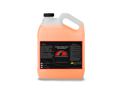 1 gallon Orange Snow Foam Car Shampoo – professional high foaming car wash soap for car care and detailing back view.