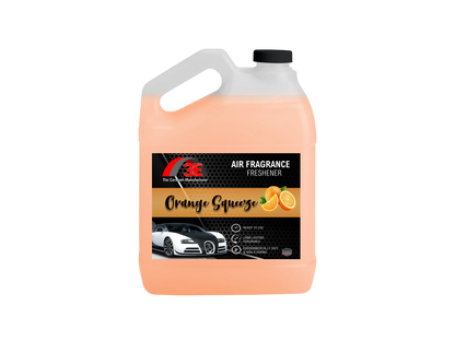 1 gallon Orange Squeeze Air Freshener & Odor Eliminator jug with long-lasting citrus fragrance for cars, homes, and businesses display image.
