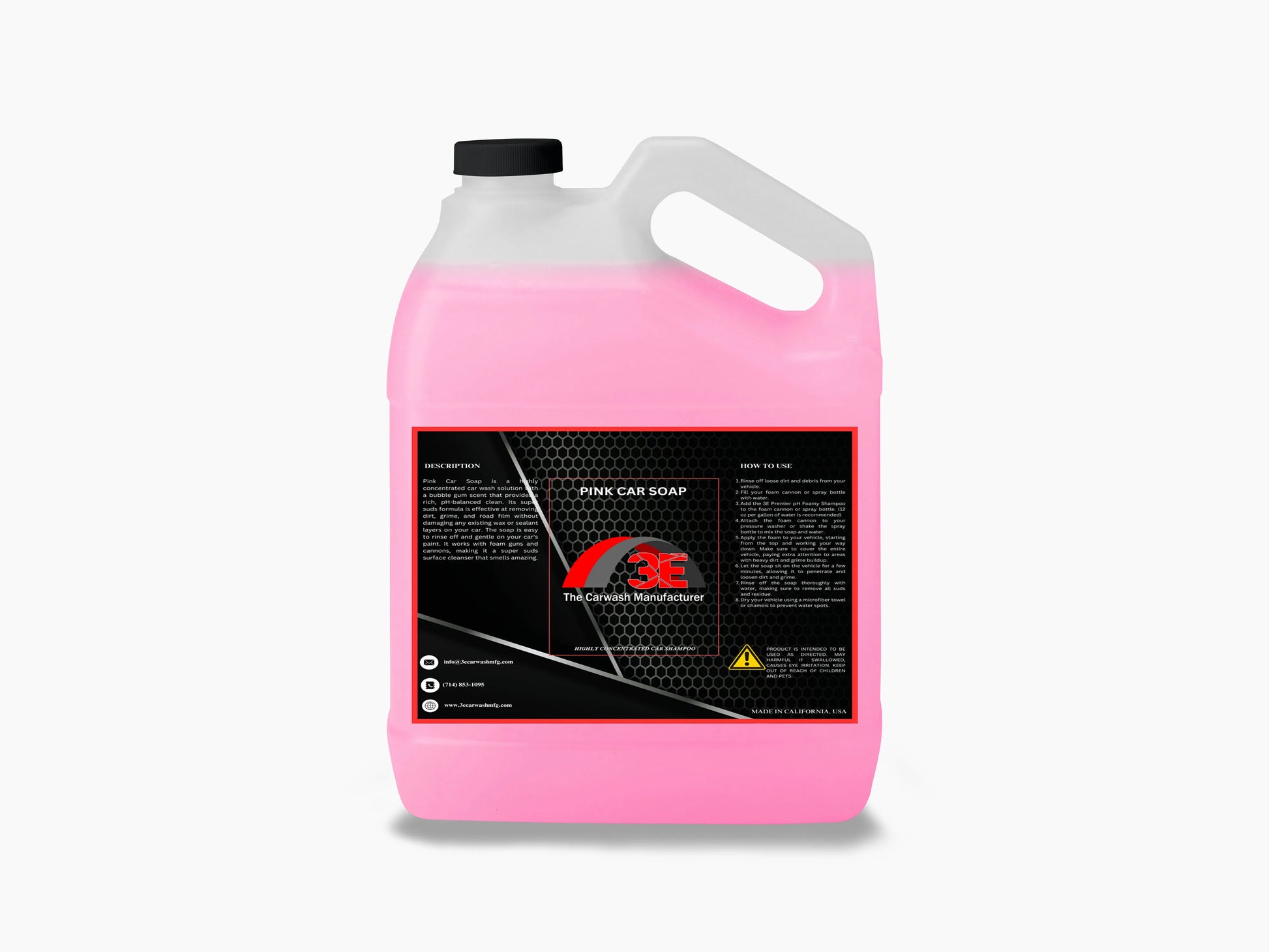1 gallon Pink Car Wash Soap – bulk high foaming car shampoo with bubblegum fragrance for car wash owners and auto detailing back view.