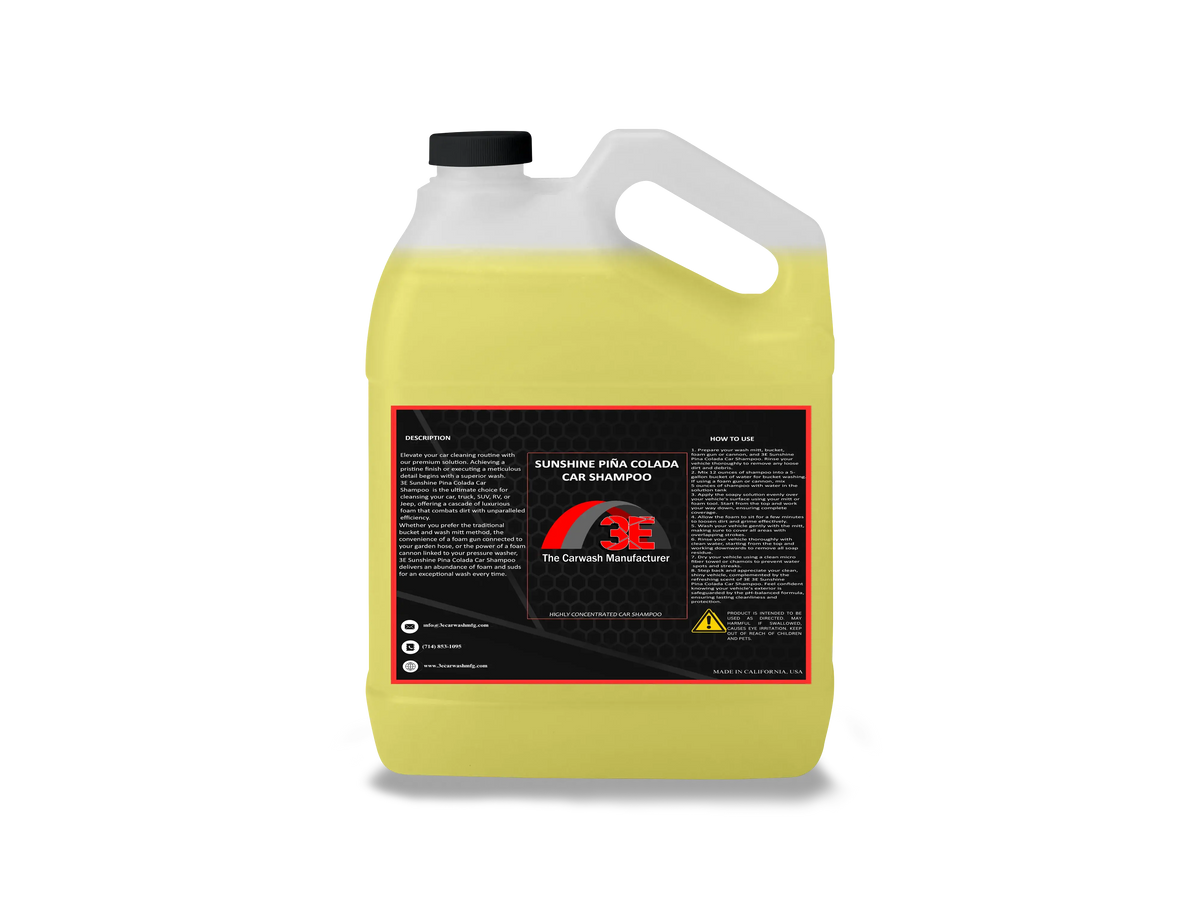 1 gallon Sunshine Pina Colada Car Shampoo – professional high foaming tropical car shampoo with pina colada scent back view.