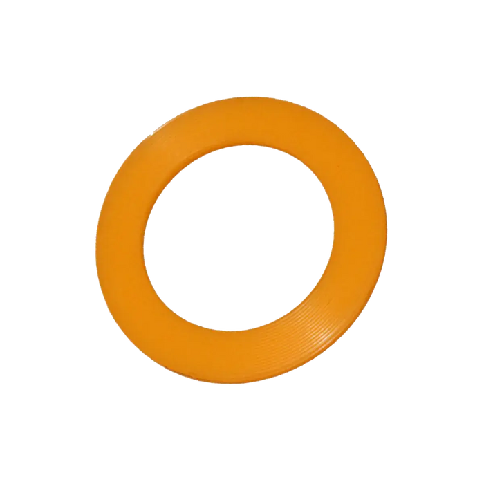 2.25-inch orange UHMW wheel spacer for Belanger Dura Trans roller assemblies used in automatic tunnel car wash systems.