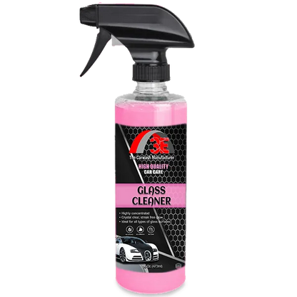 3E Glass Cleaner Pink 16oz spray bottle, streak free glass cleaner and automotive glass cleaner for car windows.