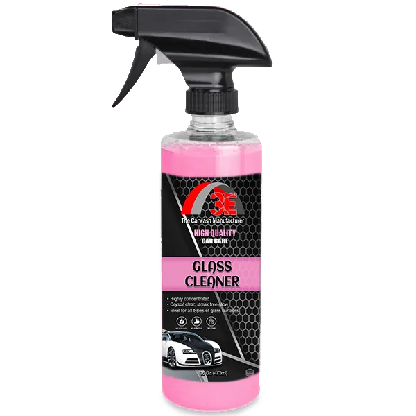 3E Glass Cleaner Pink 16oz spray bottle, streak free glass cleaner and automotive glass cleaner for car windows display image.