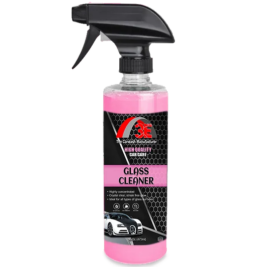 3E Glass Cleaner Pink 16oz spray bottle, streak free glass cleaner and automotive glass cleaner for car windows display image.