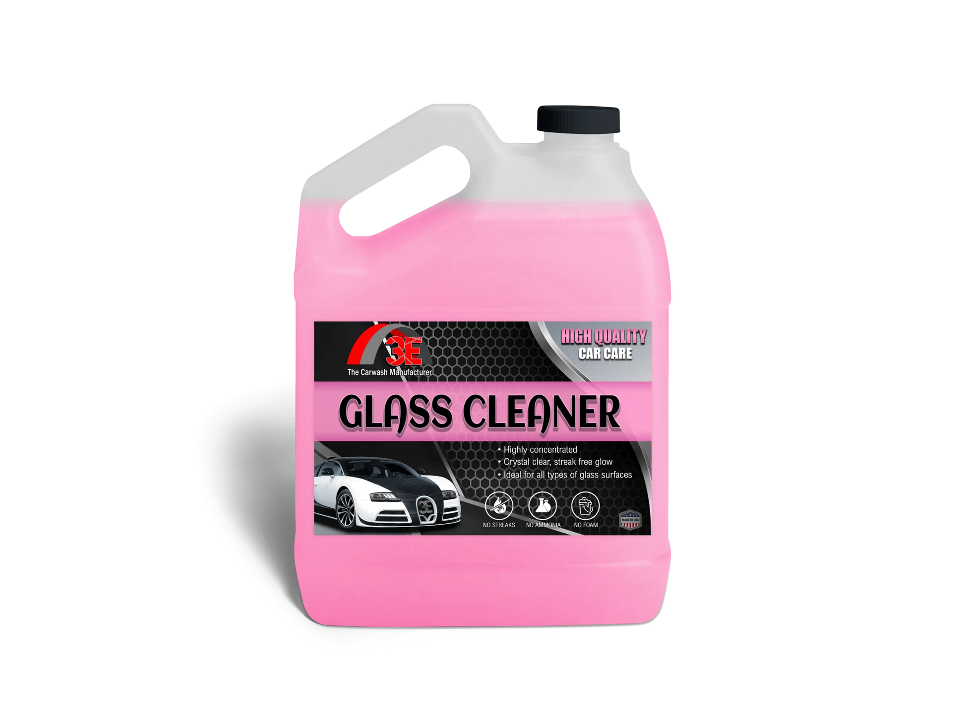 3E Glass Cleaner Pink 1 gallon jug, streak free glass cleaner and car windshield cleaning solution without ammonia.