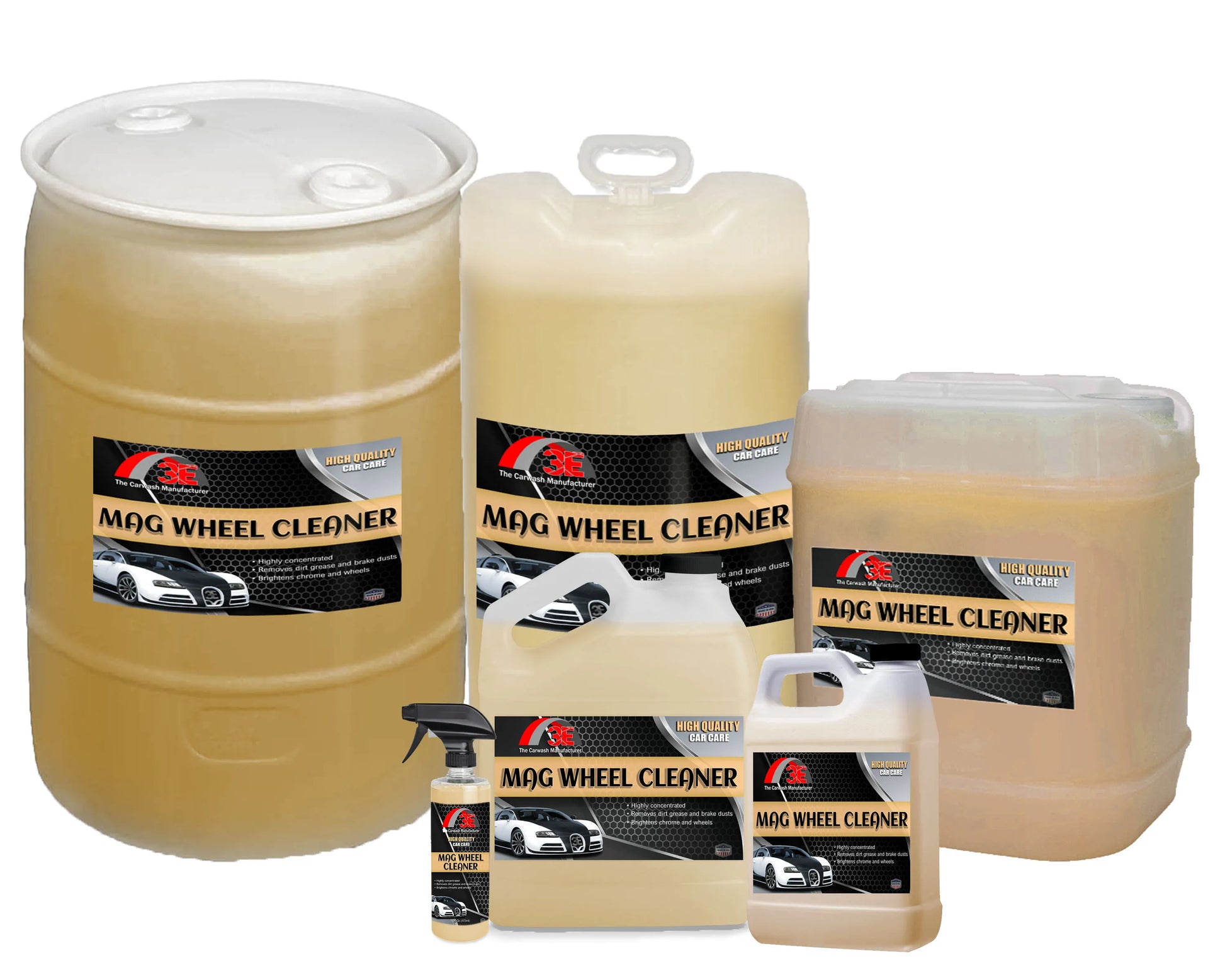 3E Mag Wheel Cleaner all sizes – acid based professional wheel cleaner for car washes.