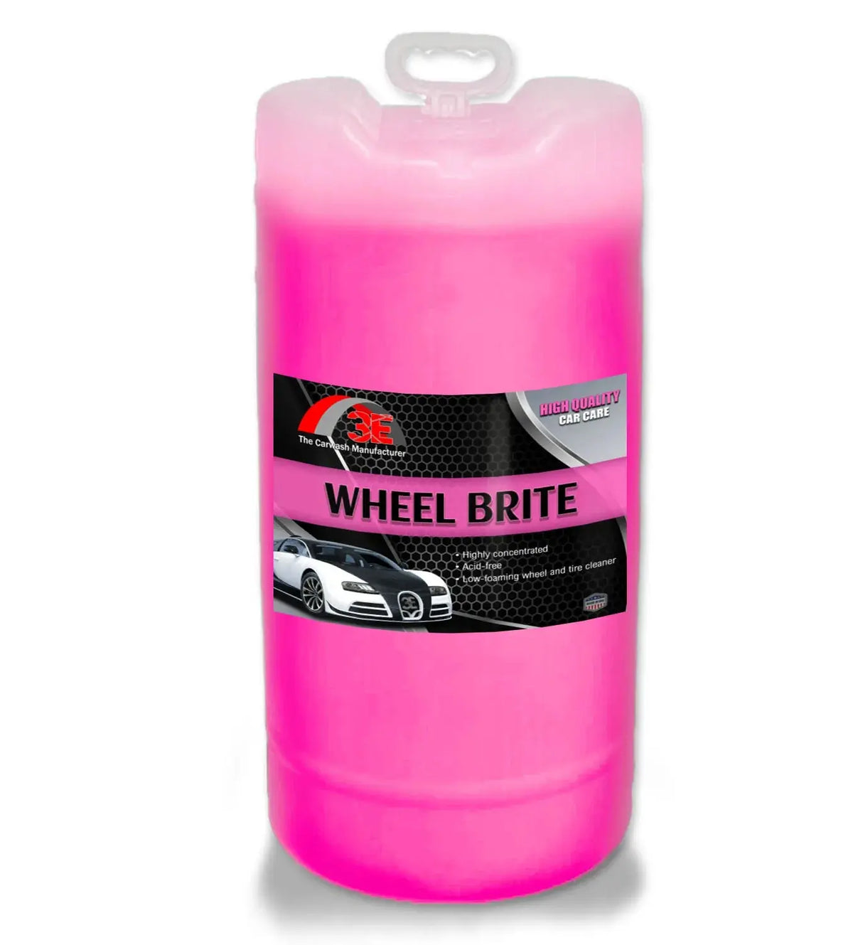 3E Wheel Brite 15 gallon – pH balanced bulk wheel cleaner for tunnel car wash systems.