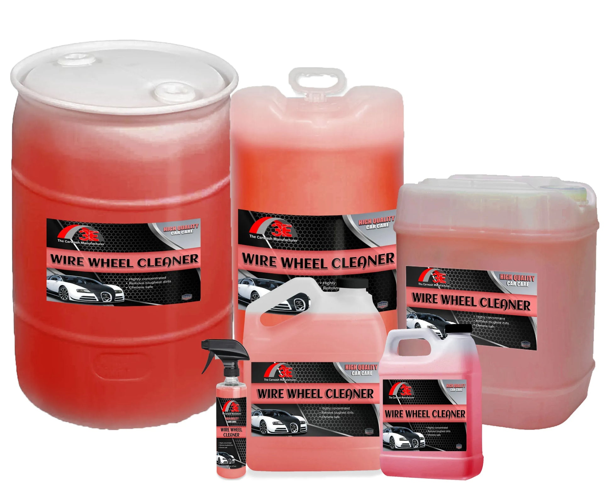 3E Wire Wheel Cleaner all sizes – pH balanced bulk wheel cleaner for rims.