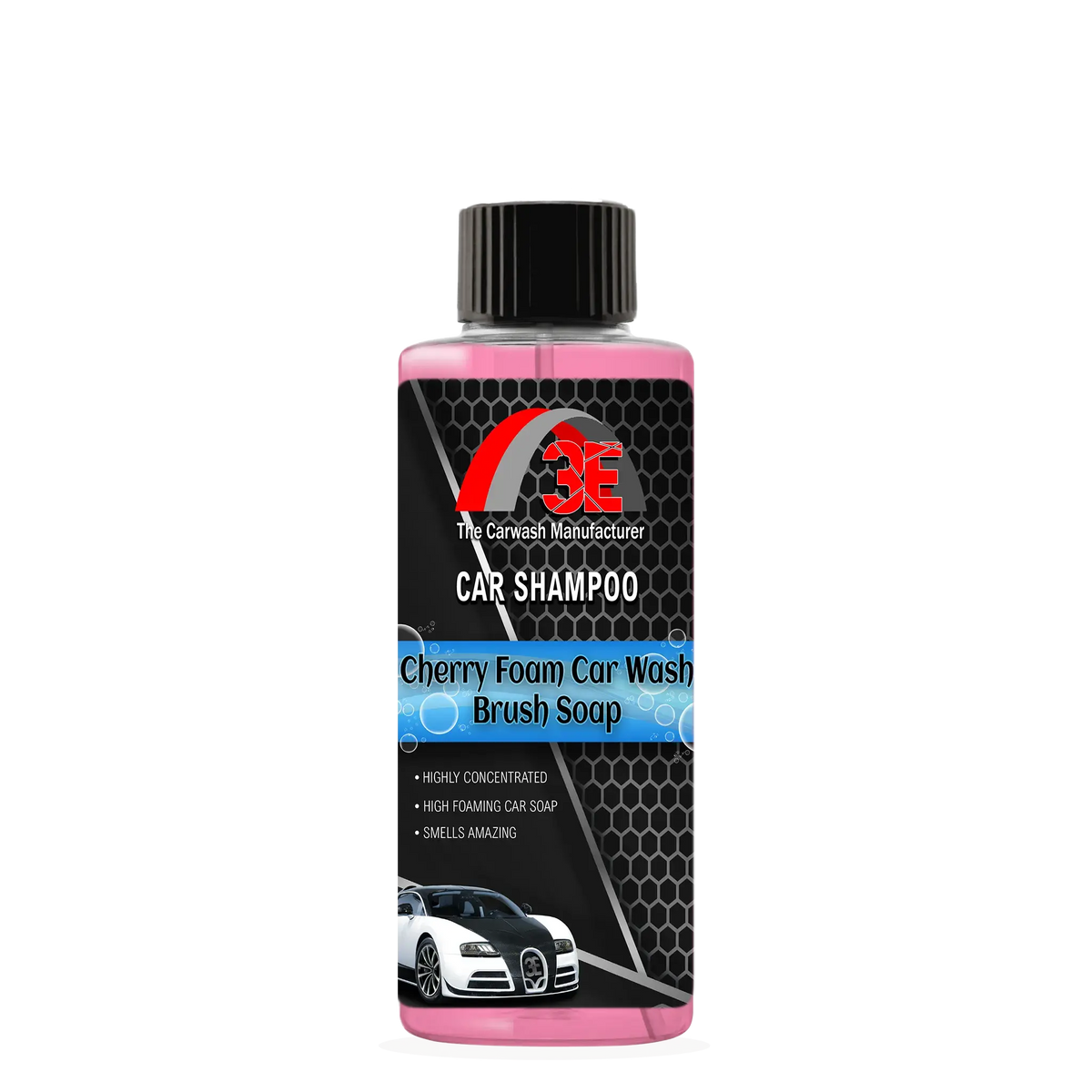 3E Cherry Foam Car Shampoo 4oz – high foaming car wash brush soap with cherry scent, concentrated formula for streak-free shine display image.