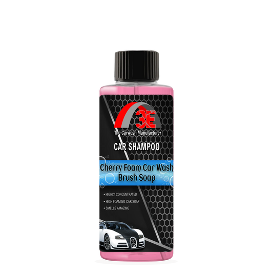 3E Cherry Foam Car Shampoo 4oz – high foaming car wash brush soap with cherry scent, concentrated formula for streak-free shine.