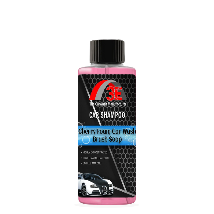 3E Cherry Foam Car Shampoo 4oz – high foaming car wash brush soap with cherry scent, concentrated formula for streak-free shine.