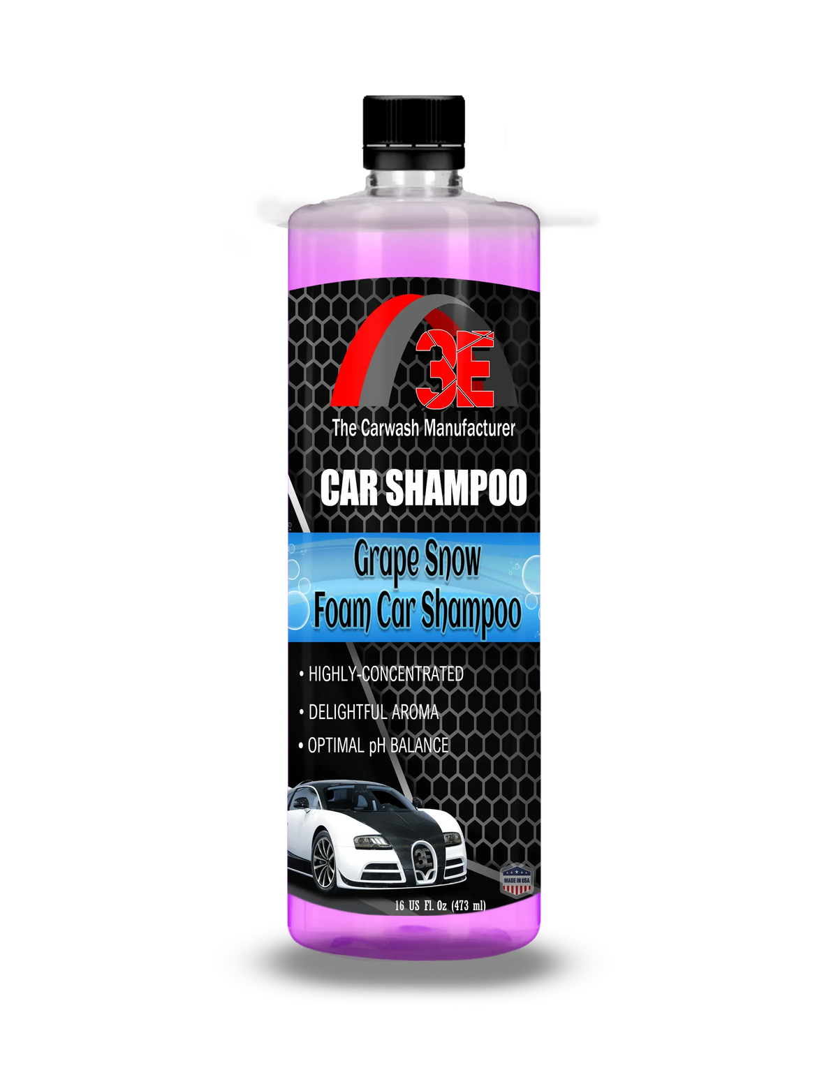 3E Grape Snow Foam Car Shampoo 16 oz bottle – professional high foaming car wash soap for detailers.