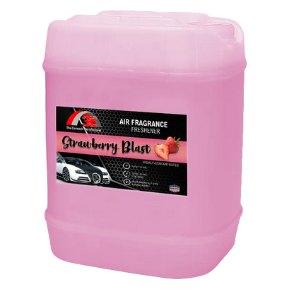 3E Strawberry Blast Air Freshener 5-gallon container – sweet strawberry scent, odor eliminator, long-lasting fragrance.