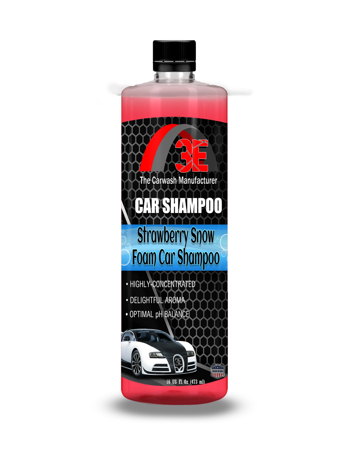 3E Strawberry Snow Foam Car Shampoo 16 oz – high foaming pH balanced car wash soap for detailing and car care.