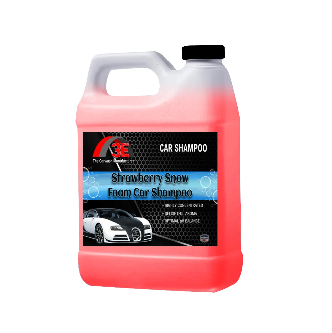 3E Strawberry Snow Foam Car Shampoo 64 oz – high foaming car wash soap, pH balanced formula for car detailing display image.