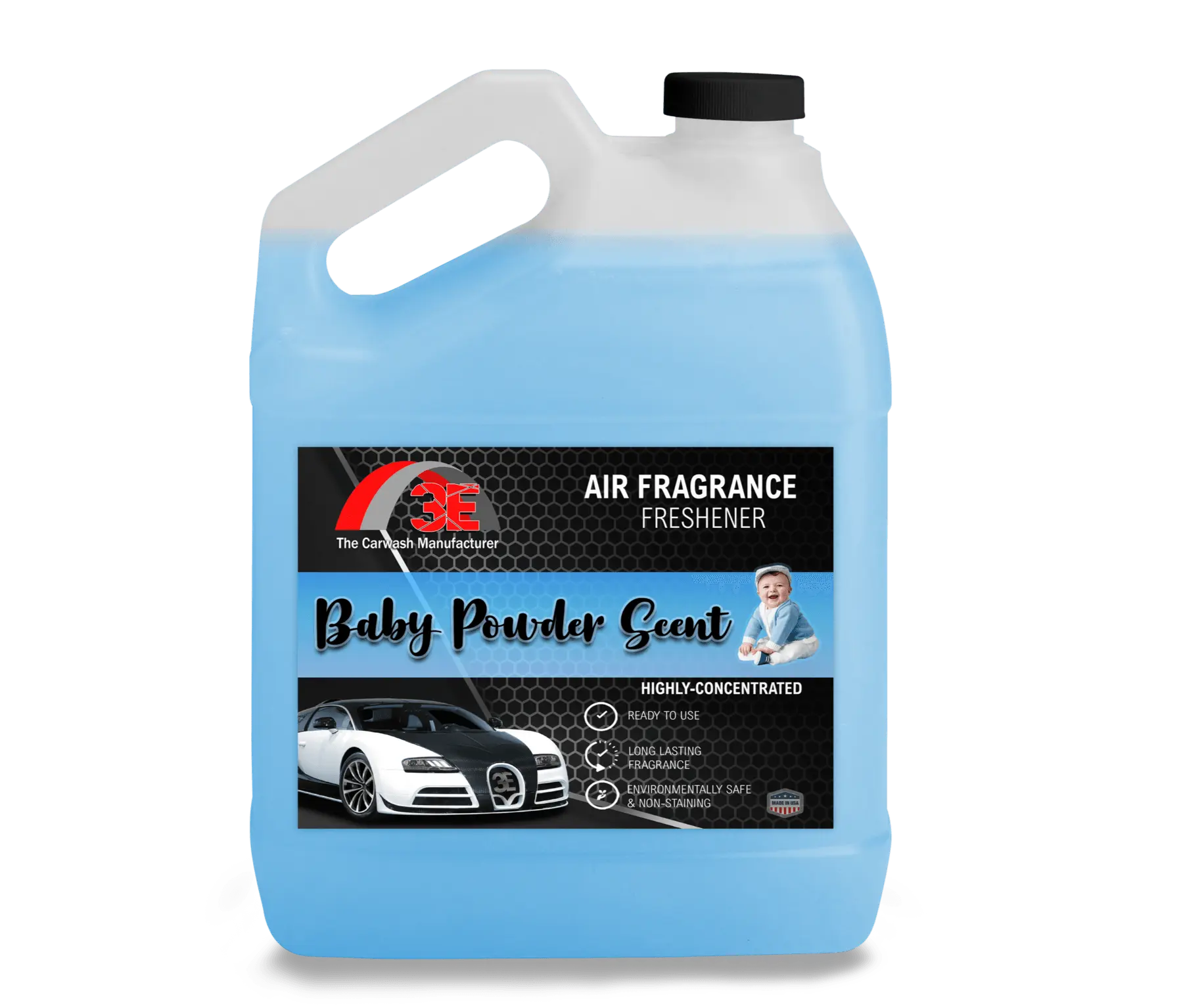 3E The Carwash Manufacturer Baby Powder Air Fragrance Freshener 1 gallon container.
