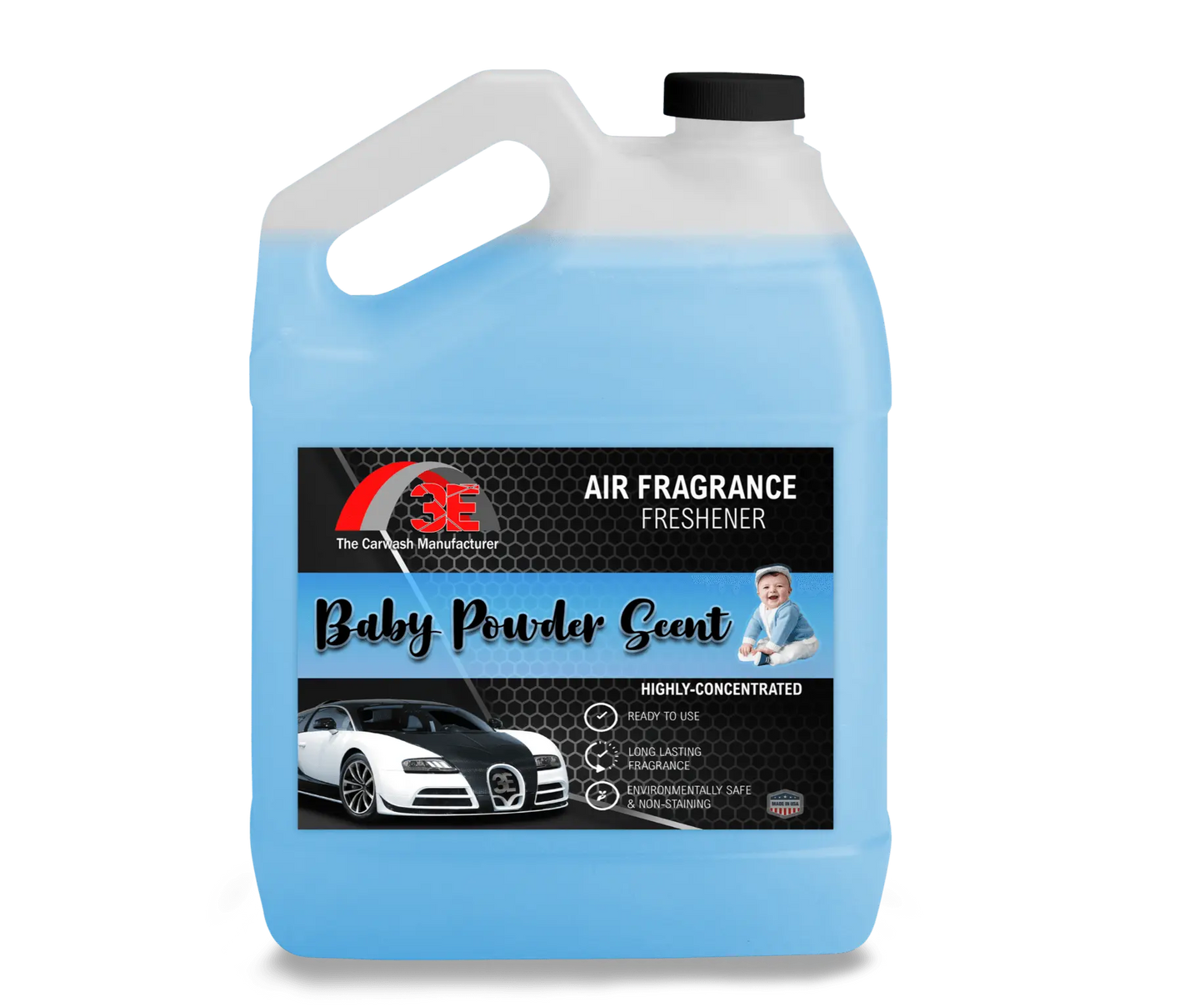 3E The Carwash Manufacturer Baby Powder Air Fragrance Freshener 1 gallon container display image.