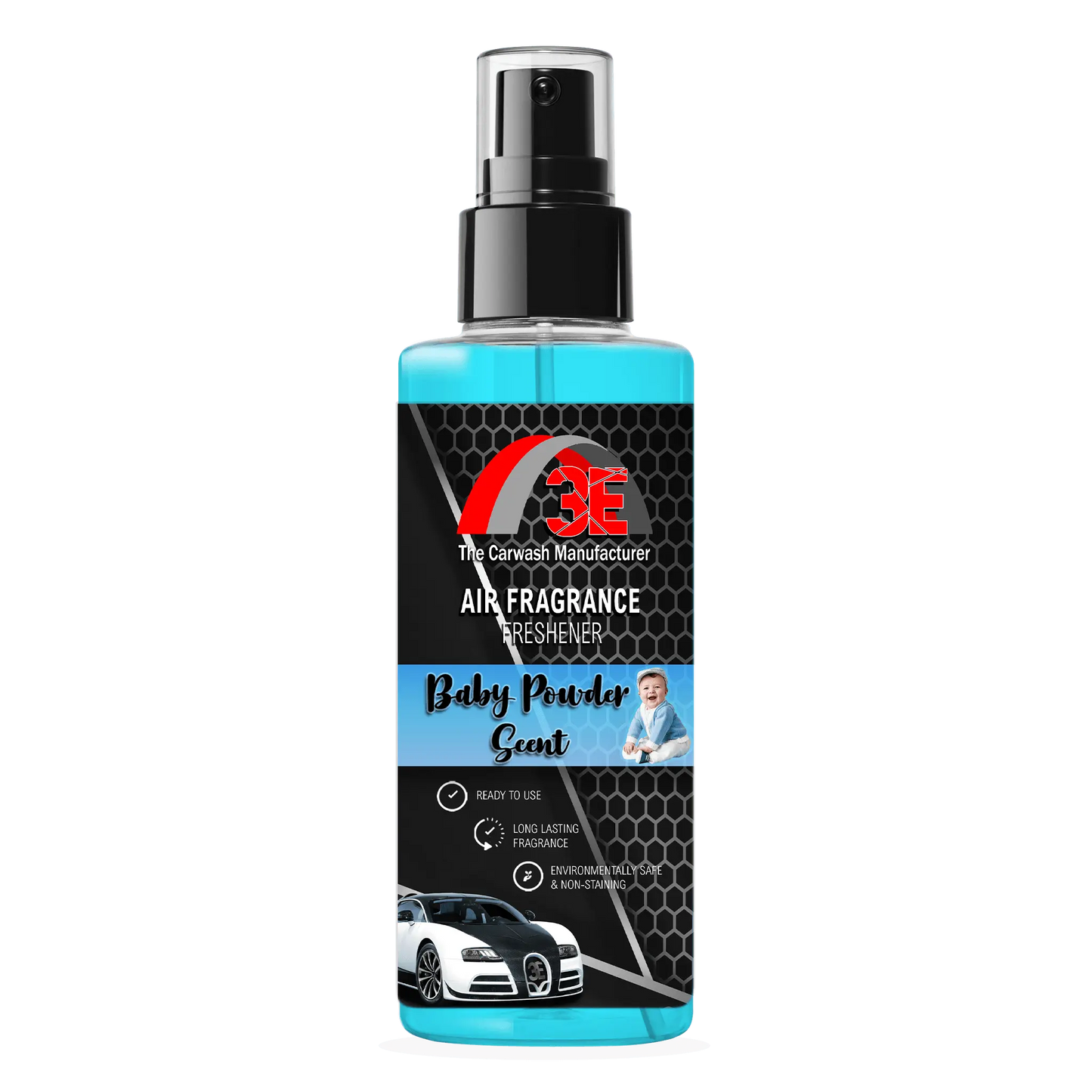 3E The Carwash Manufacturer Baby Powder Air Freshener 4oz spray bottle.