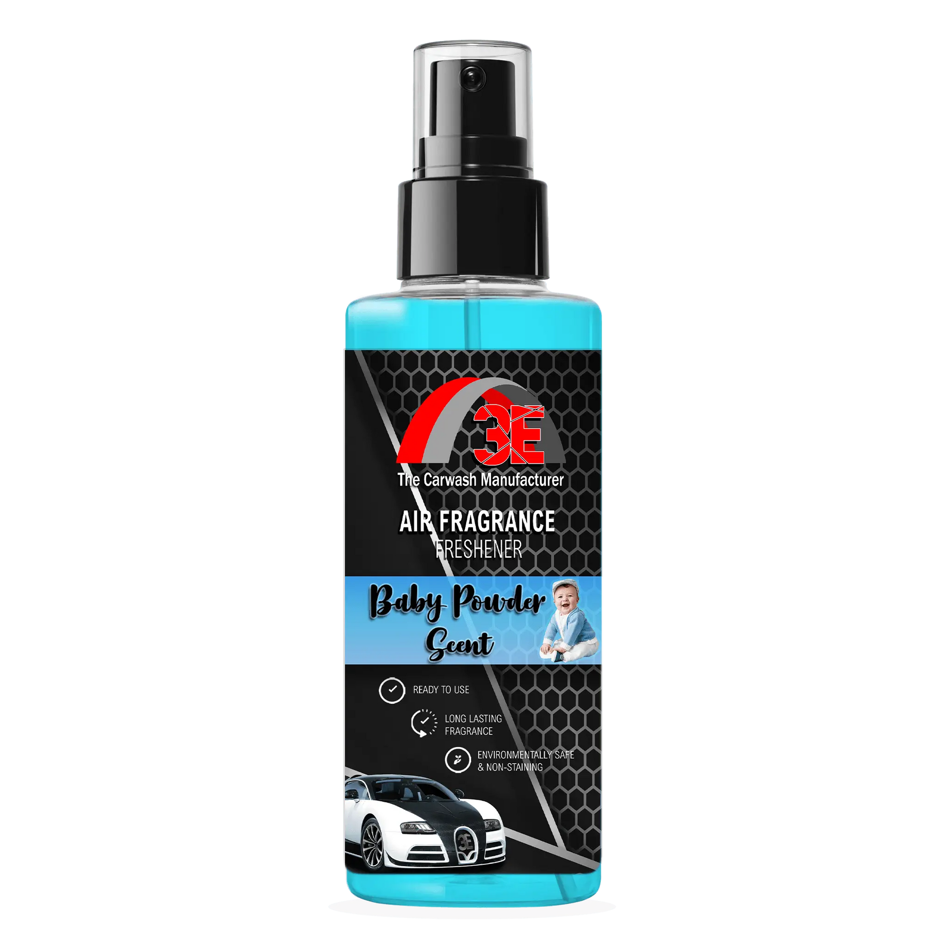 3E The Carwash Manufacturer Baby Powder Air Freshener 4oz spray bottle.