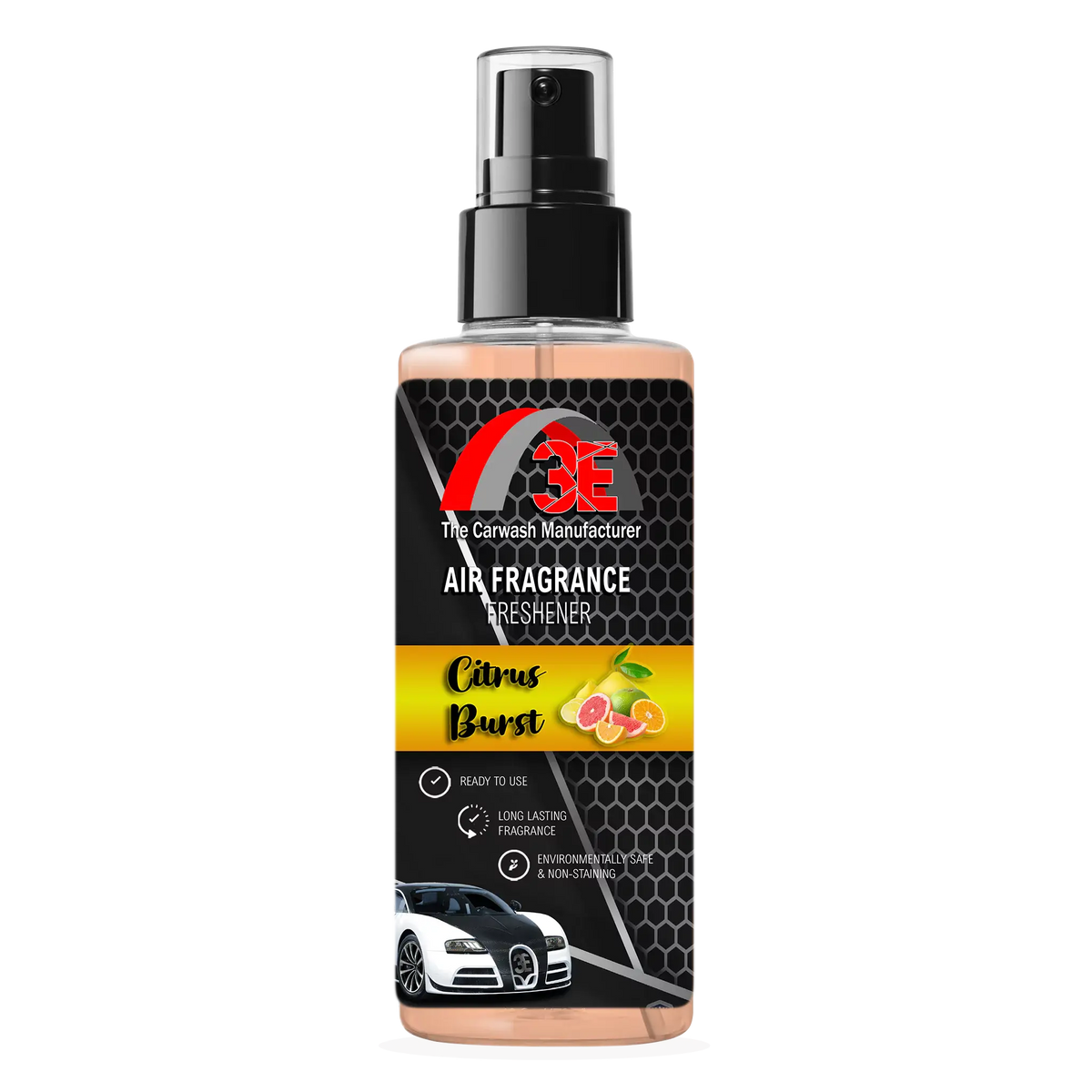 3E The Carwash Manufacturer Citrus Burst Air Freshener and Odor Neutralizer 4oz spray bottle.