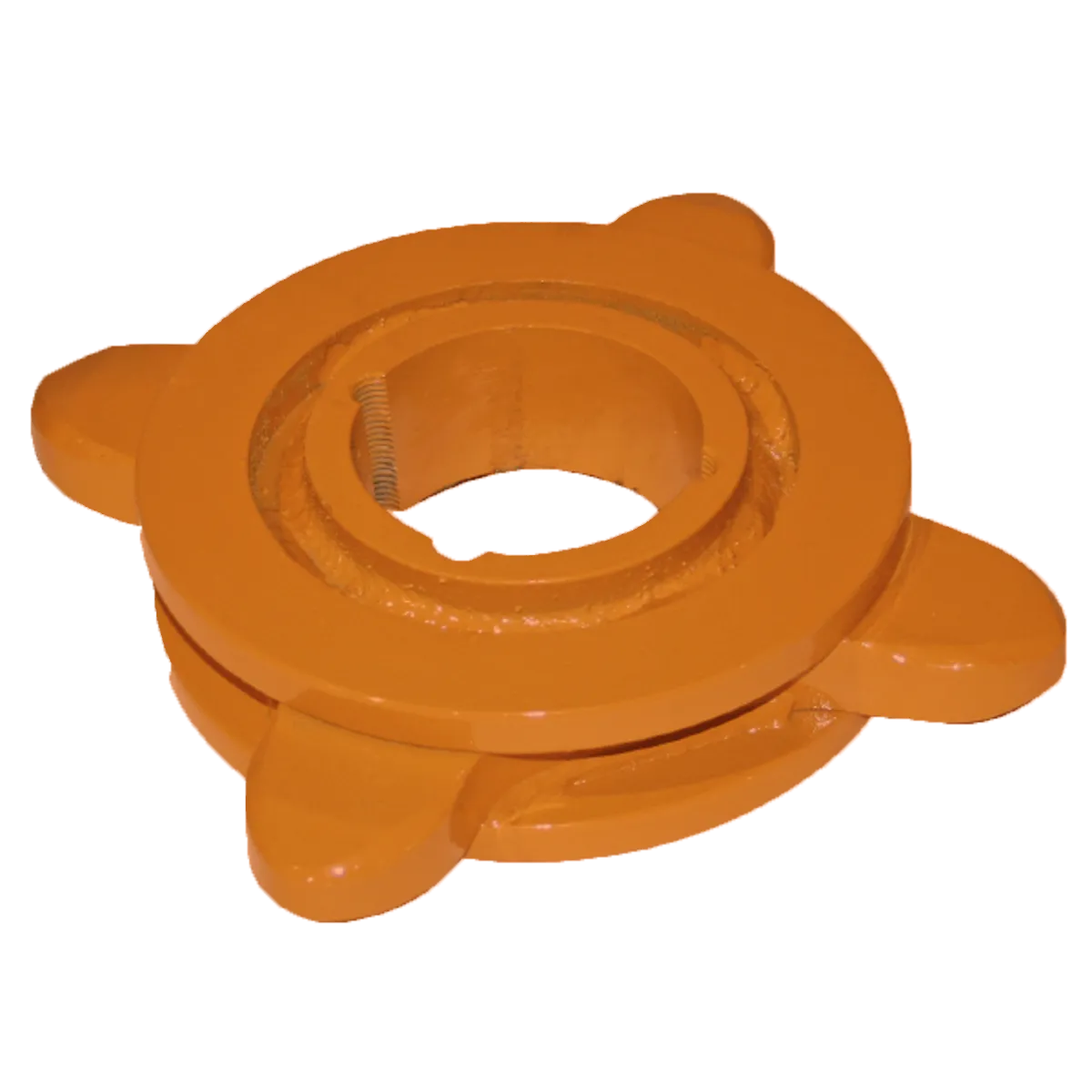 4-tooth sprocket for log chain conveyor made of heat-treated steel with taper-lock hub design.