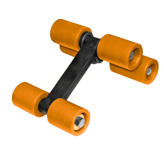 6-wheel Belanger roller assembly no link with orange UHMW rollers and steel frame for car wash conveyors.