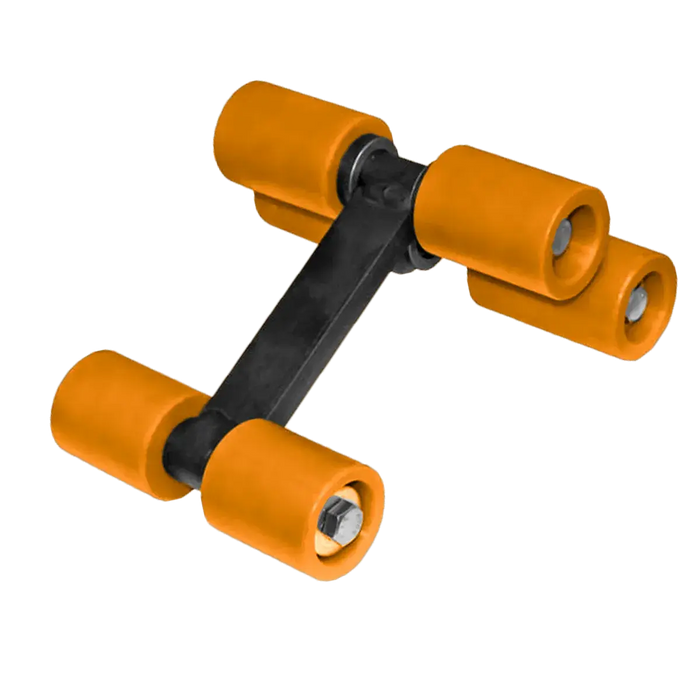 6-wheel Belanger roller assembly no link with orange UHMW rollers and steel frame for car wash conveyors.