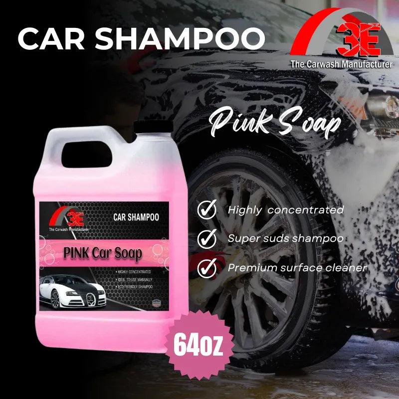 64oz Pink Car Wash Soap – high foaming car shampoo with bubblegum scent, premium suds, and concentrated formula.