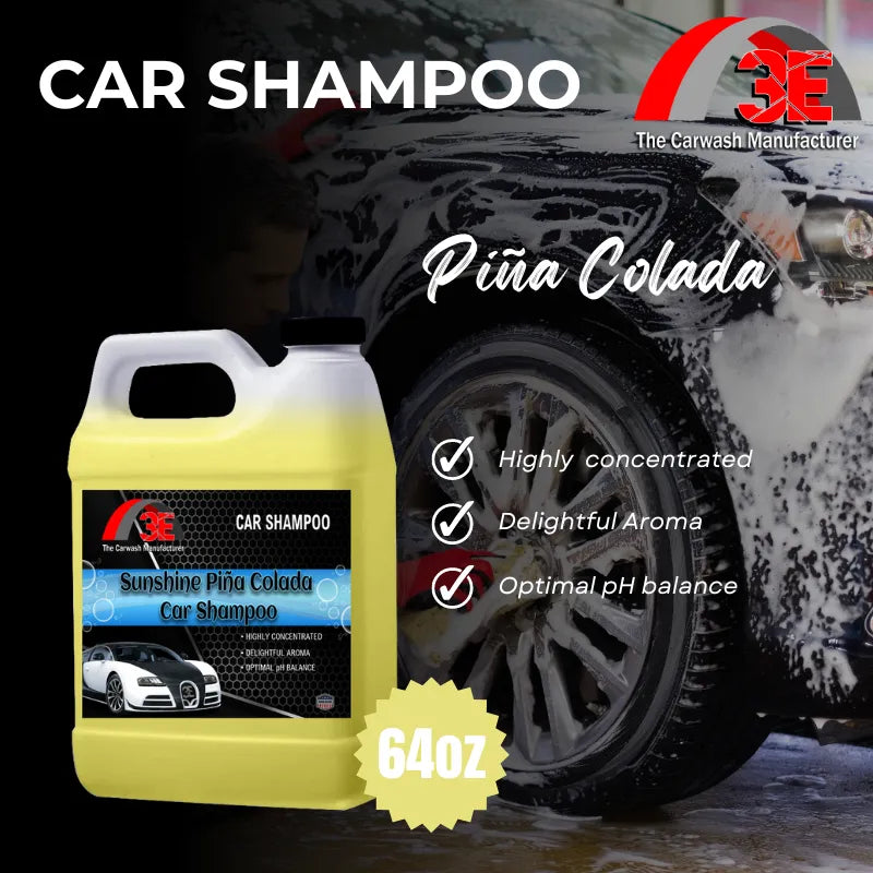 64oz Sunshine Pina Colada Car Shampoo – tropical high foaming car wash soap with delightful aroma and pH balance.