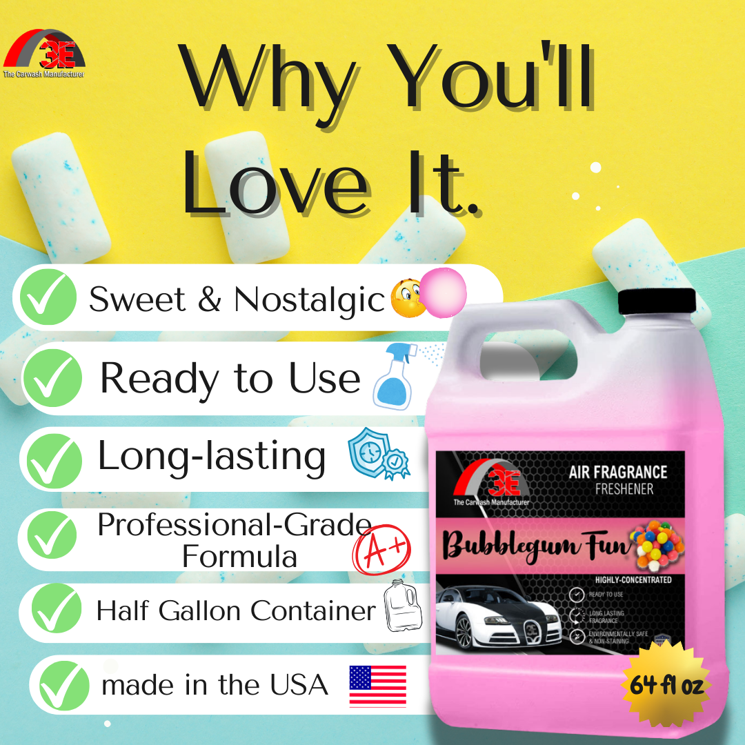 Bubblegum Fun Air Freshener and Odor Eliminator - 3E The Carwash Manufacturer