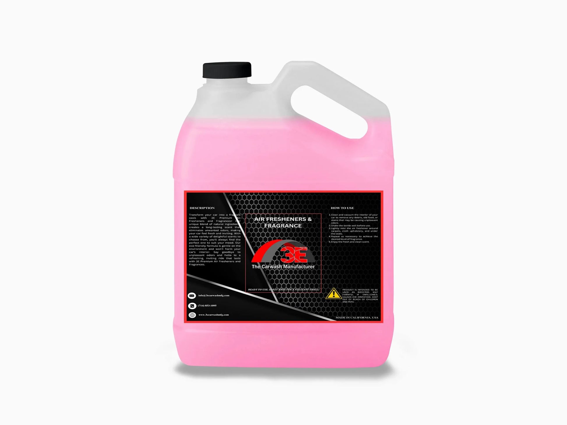 Back label of 3E Strawberry Blast Air Freshener 1 Gallon – usage instructions, description, and safety details.