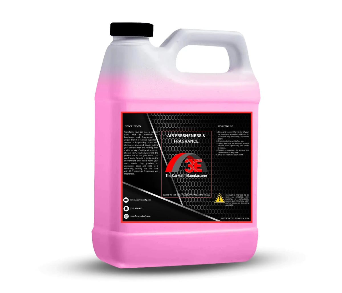 Back view of 3E The Carwash Manufacturer Bubblegum Fun Air Freshener and Odor Neutralizer 64oz container.